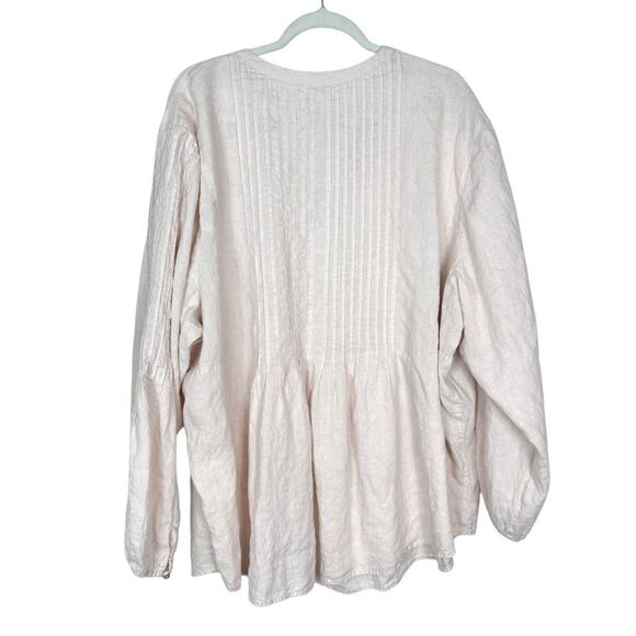 J. Jill Blouse Womens 4X Pink Cream Long Sleeve Pleated Linen Beaded Tunic Top - Picture 8 of 16